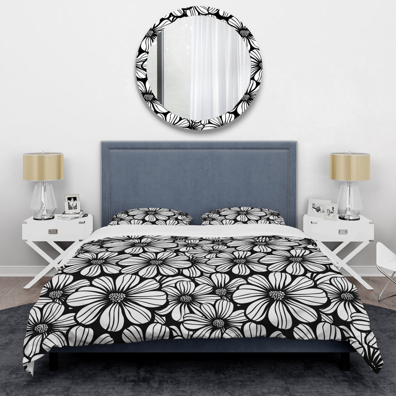 Ensemble de housse de couette transitionnel noir et blanc Floral Garden III, Housse de couette très grand et 2 très grandes t