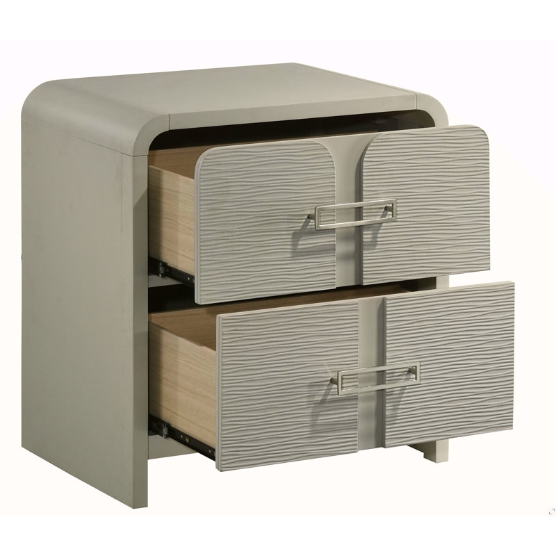 Aria Modern 2-Drawer Nightstand With Textured Front, Metal Handles And Ball Bearing Glide System In Beige