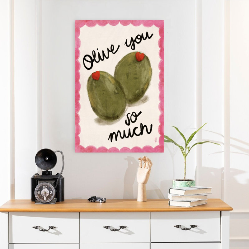 Olive, art mural contemporain fantaisiste et romantique, H 24 po x l 16 po