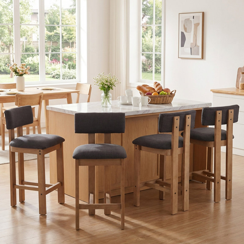 Tabouret rembourré avec structure en bois massif, Gris anthracite