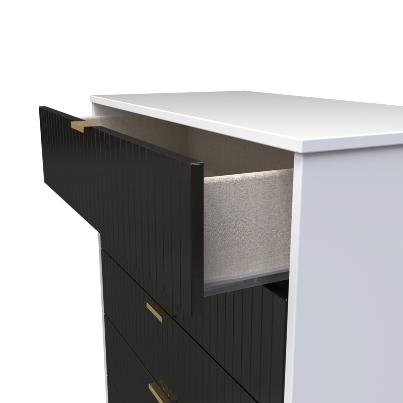Fully Assembled Aliziah 5 - Drawer Chest of Drawers, Deep Black/White