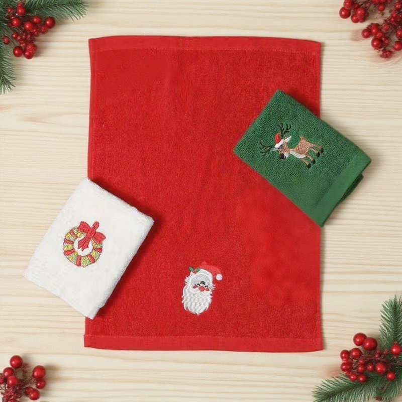 3 Pieces Christmas Decorative Hand Towels Embroidered Santa Reindeer Snowman Christmas Tree Dish Towels Fabric Bathroom Towels For Home Kitchen Bathroom Cleaning