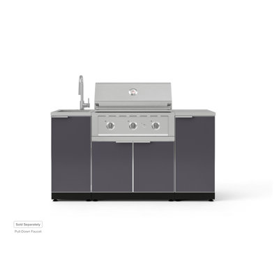 Ensemble d'armoires pour l'extérieur en aluminium gris ardoise 5 pièces avec évier, 1 porte, armoire de barbecue, barbecue au propane liquide 33 po et comptoir en acier inoxydable 16 po