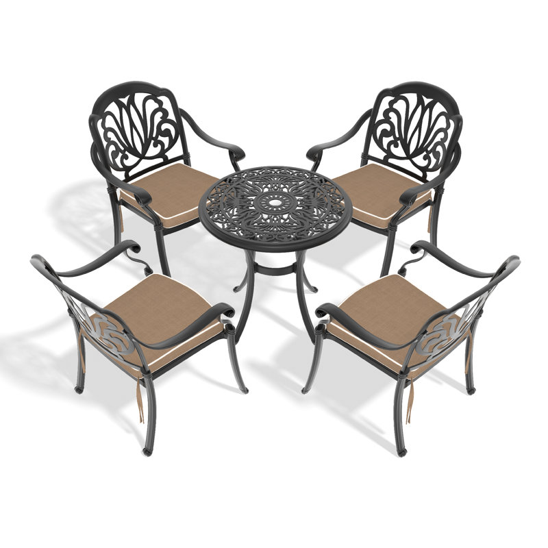 Ensemble de 5 meubles de patio en aluminium coulé avec cadre noir et coussins de siège bruns