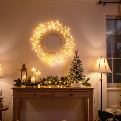 Couronne de Noël 22 pouces avec 260 lumières DEL blanc chaud (doré)