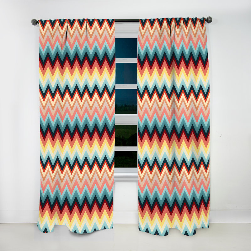 Rétro Mid-Century à motif de chevrons I - Rideau à chevrons - Rideau à chevrons obscurcissant - 1 panneaux, L 52 po x L 95 po