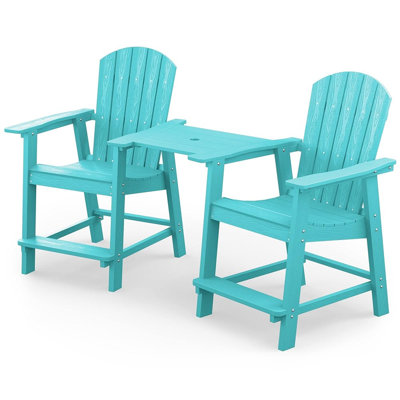 Tabouret de bar surdimensionné surdimensionné et grand Adirondack, ensemble de 2 chaises d'extérieur résistantes aux intempéries à grain de bois pour terrasse
