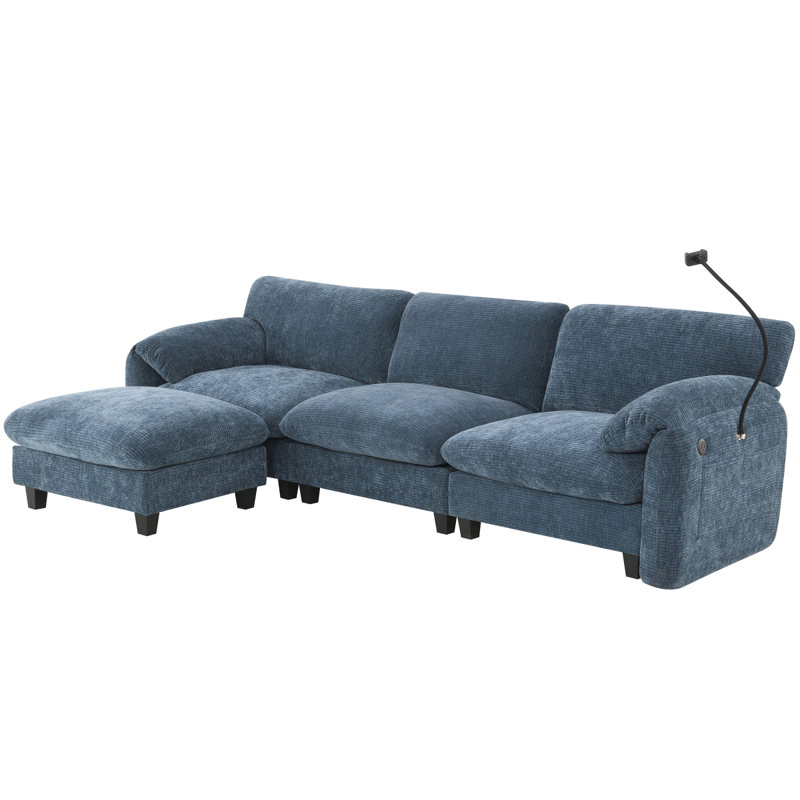 108" Modular Sectional Sofa, Lshape With 31.5" Extrawide Seat Cushion, USB And Typec Charger, Phone Holder And 2 Side Storage Pockets, Free Movement Ottoman, Striped Chenille