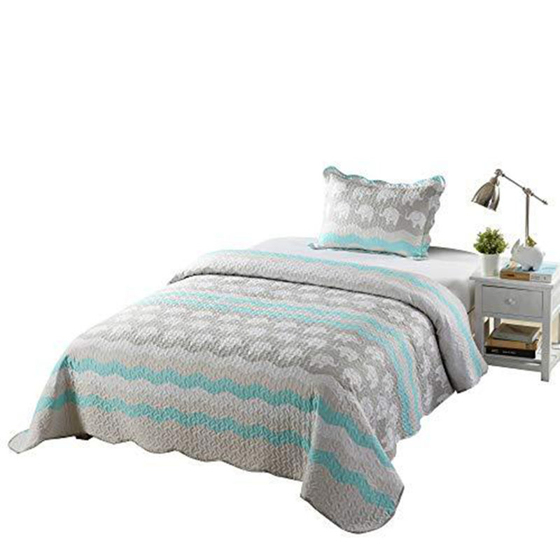 Twin Gray and Aqua Microfiber Kids Quilt Set