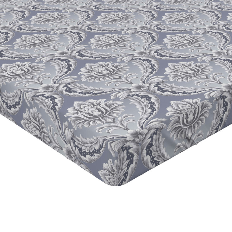 Drap-housse Ambesonne, Drap-housse de taille double, Bleu ciel foncé, gris pâle / floral