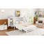 Lit double en blanc avec rangement caché et design tissé contemporain - Espace pour espaces polyvalents Matelas pliable Assemblage facile Façade de tiroir chic Détails Armoires latérales Espace supplémentaire pour les rayures