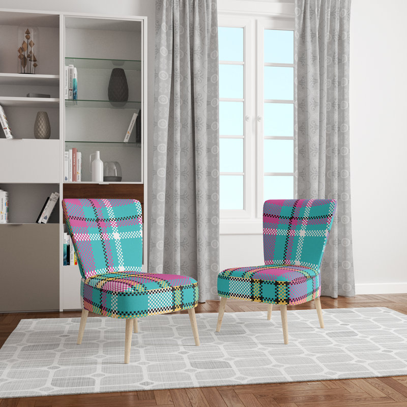 Multicolor Checked Tartan - Upholstered Patterned Accent Side Chair