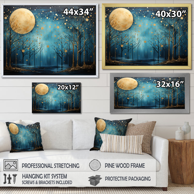 Azur, Ascension de la forêt au clair de lune, art mural grande lune, Toile tendue, H 12 po x l 20 po x P 1 po