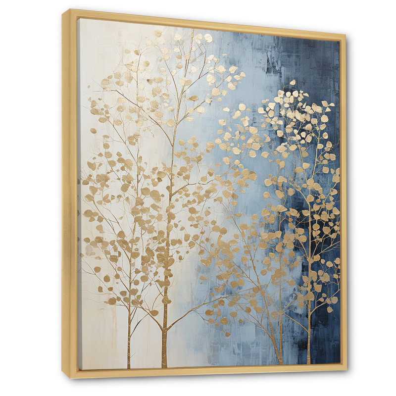 Minimalisme harmonie des arbres beiges et bleus, impression sur toile, H 20 po x l 12 po x P 1 po, Cadre naturel flottant