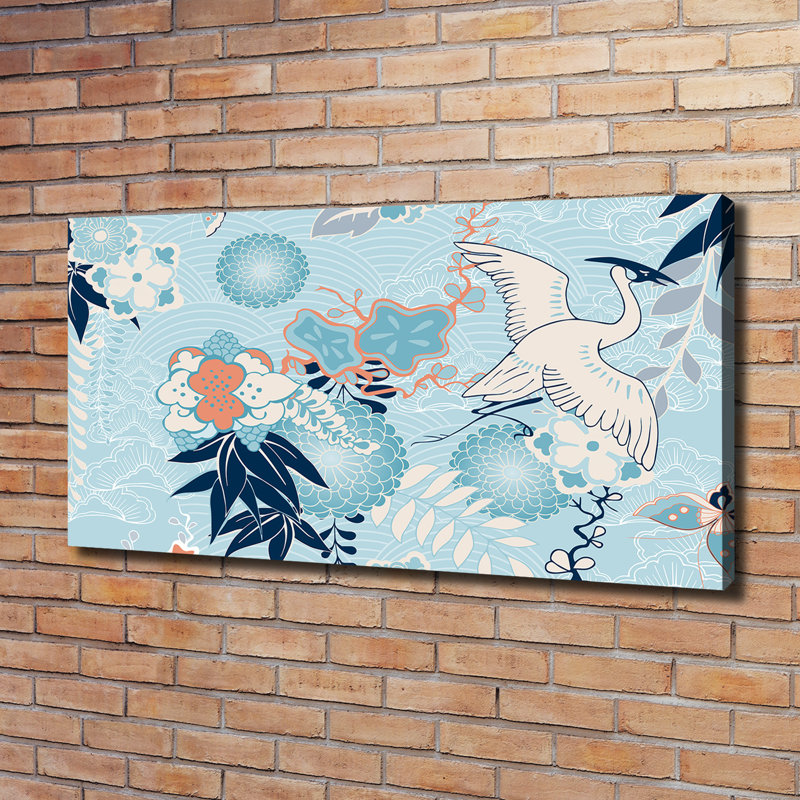 Crane And Flowers - Wrapped Canvas Print