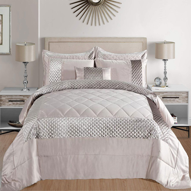 Atlanta Quilted Velvet Embossed Bedspread Set with Matching Pillowcases – Soft, Luxurious & Machine Washable Bedding, Mink