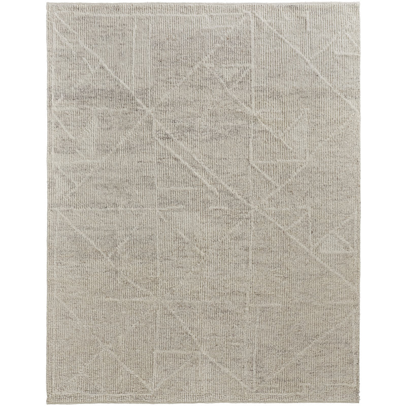 Alford Hand Knotted Wool Area Rug in Ivory, Rectangle 7'9" x 9'9"