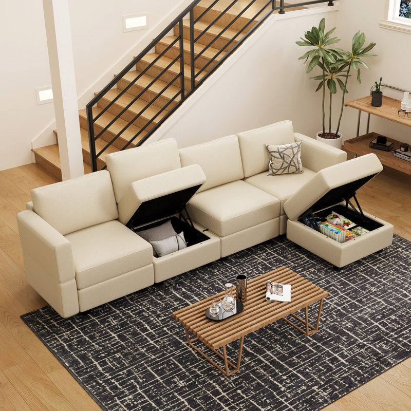 Colusa Faux Leather L-Shaped Sectional Sofa, Beige
