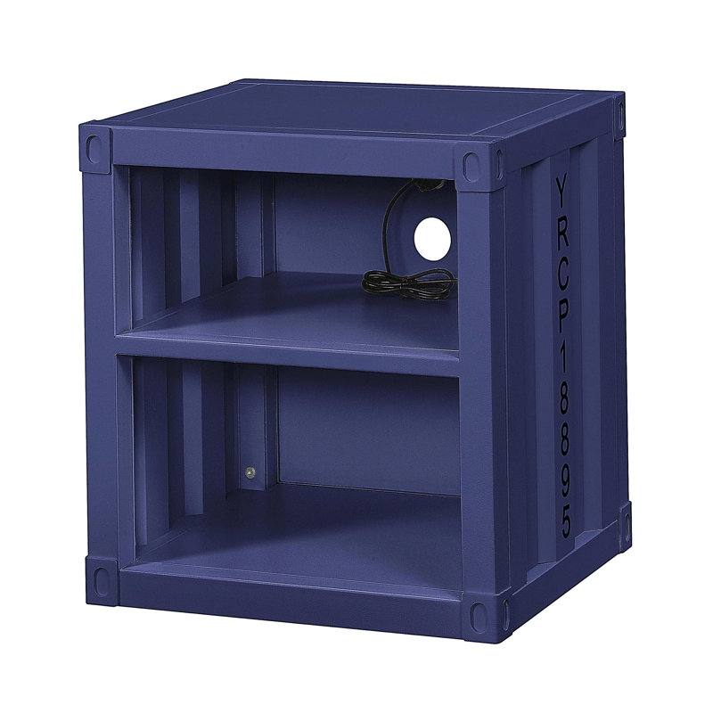 Table de chevet bleue avec tablette ouverte, Bleu