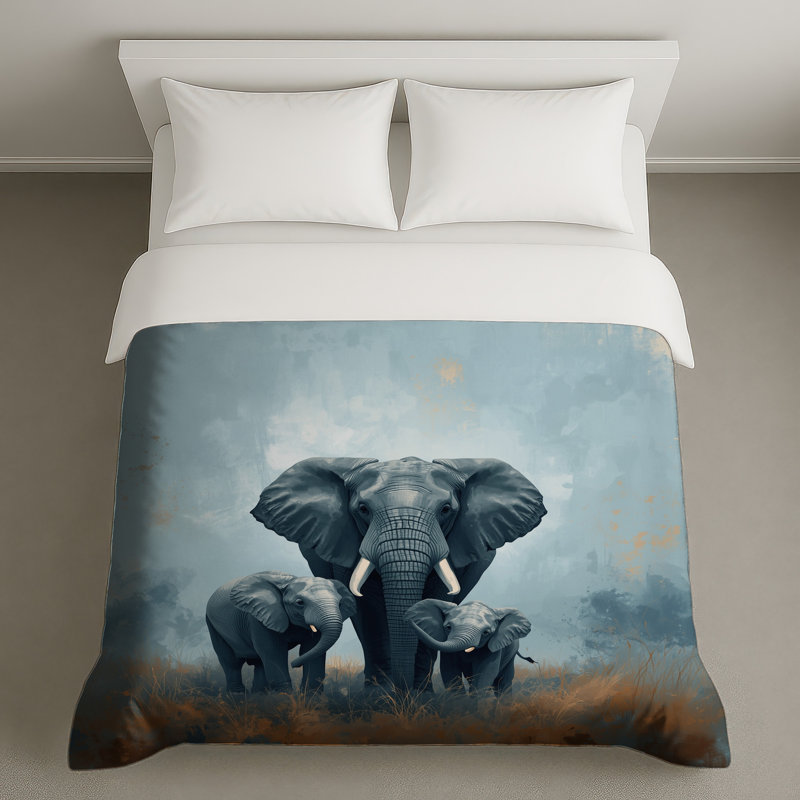 Famille d'éléphants dans une prairie Housses de couette, Très grand lit