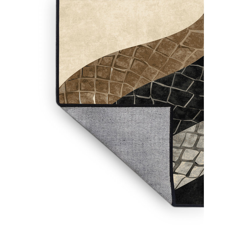 Machine Washable Ottoline Posh & Luxe Geometric Rug in Black – Black Binding, 8' Round