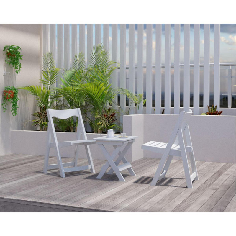 Hips Material Outdoor Bistro Set Foldable Small Table And Chair Set With 2 Chairs And Rectangular Table, White