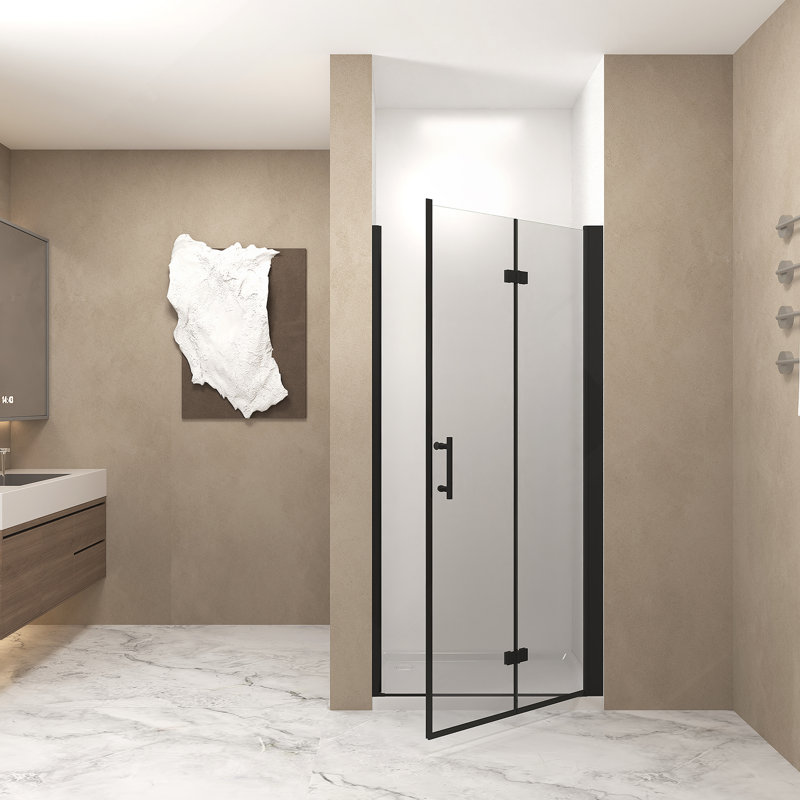 33-32 "x 72" Bifold Shower Door, 1/4"(6mm) Tempered Glass, Matte Black Aluminum Frame, Explosion Proof Film
