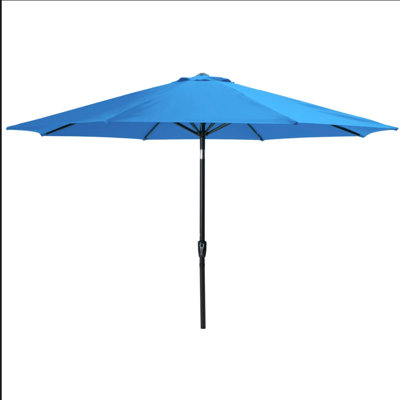 Parasol de patio bleu 11 pi, 8 nervures robustes, auvent imperméable et à l'épreuve du soleil, manivelle manuelle, inclinable de 45 po, base commerciale sans base inclinable et manivelle inclinable à l'arrière de la piscine, diamètre de 132 po