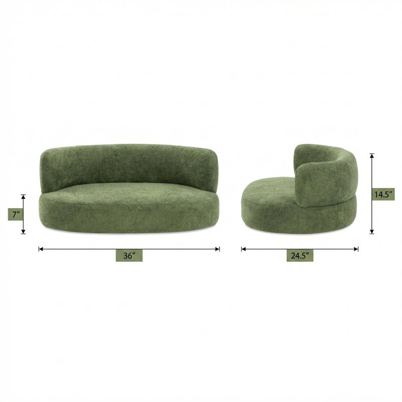 Canapé-lit courbé pour chien de 36 pouces, taille moyenne, couleur vert mousse, finition en peluche