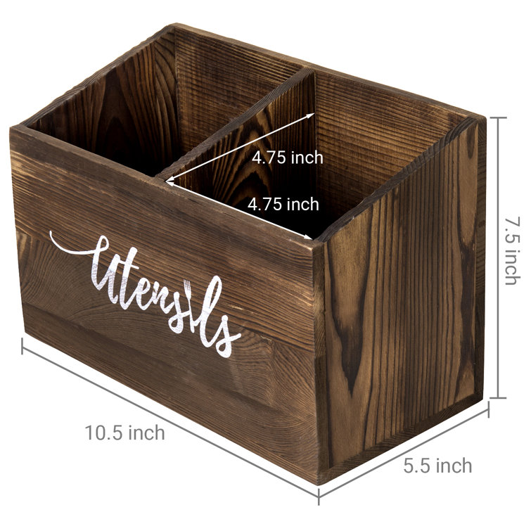  Wooden Kitchen Utensil Caddy With 2 Compartments