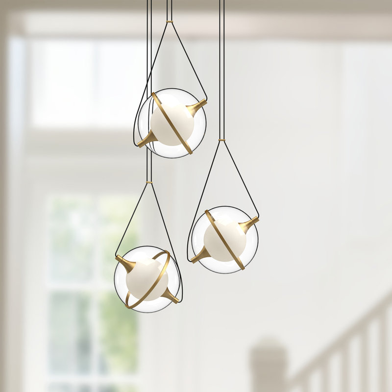 Aries 3 - Light LED Pendant, Brushed Gold, 12" H x 28" W x 28" D, Brushed Gold/Black
