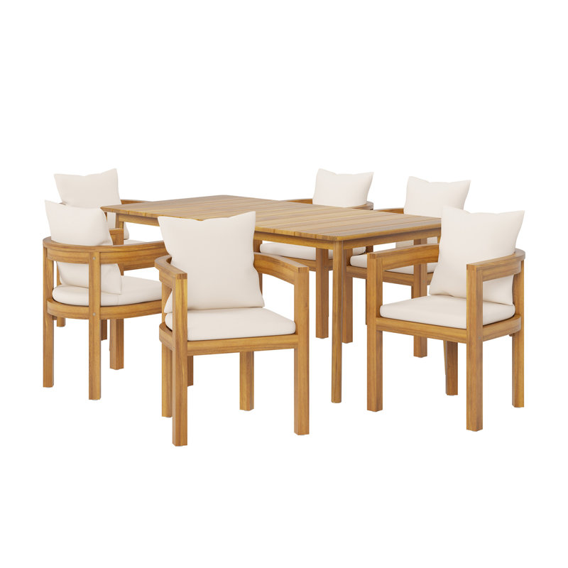 Abaco Outdoor Patio 7PCS Dining Set (6PCS Acacia Wood Dining Chair And 1PC Acacia Wood Dining Table)