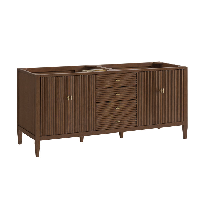 Myrrin 72'' W Double Vanity, Mid-Century Walnut, White Zeus, Single-Hole