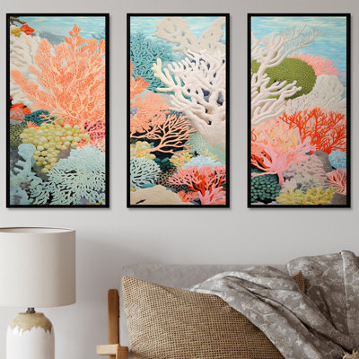 Ensemble de toiles colorées corail et anémones I - Coastal Coral Under Water