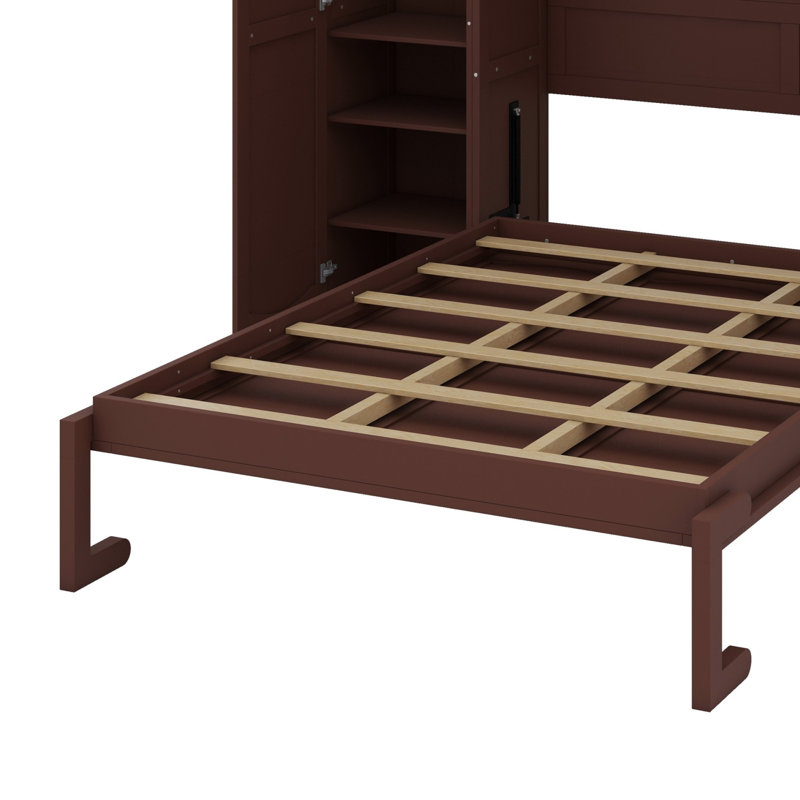 Lit escamotable avec garde-robe et tablette de rangement, Noyer