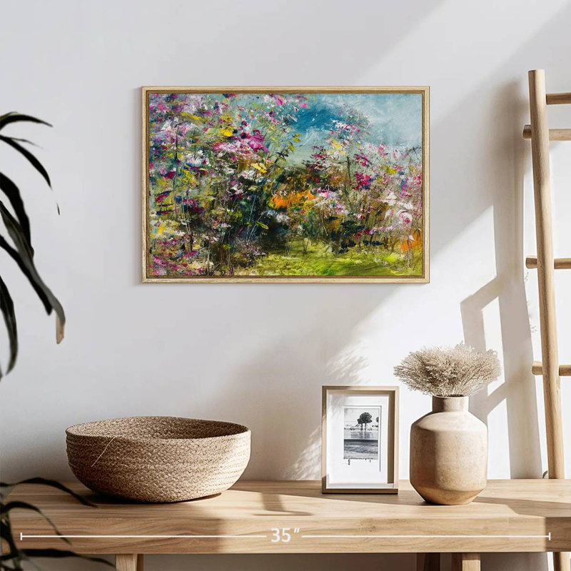 Abstrait fleur sauvage, Cadre flottant en bois naturel, 19 po x 13 po