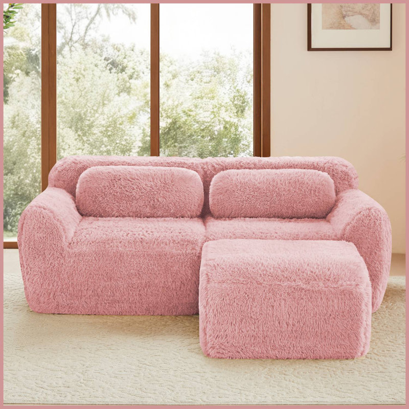 Canapé modulaire rembourré en L de 80 po avec repose-pieds, Rose