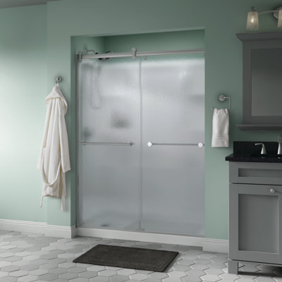 Porte coulissante contemporaine semi-sans cadre 60 "x 71" avec verre de pluie Trinsic