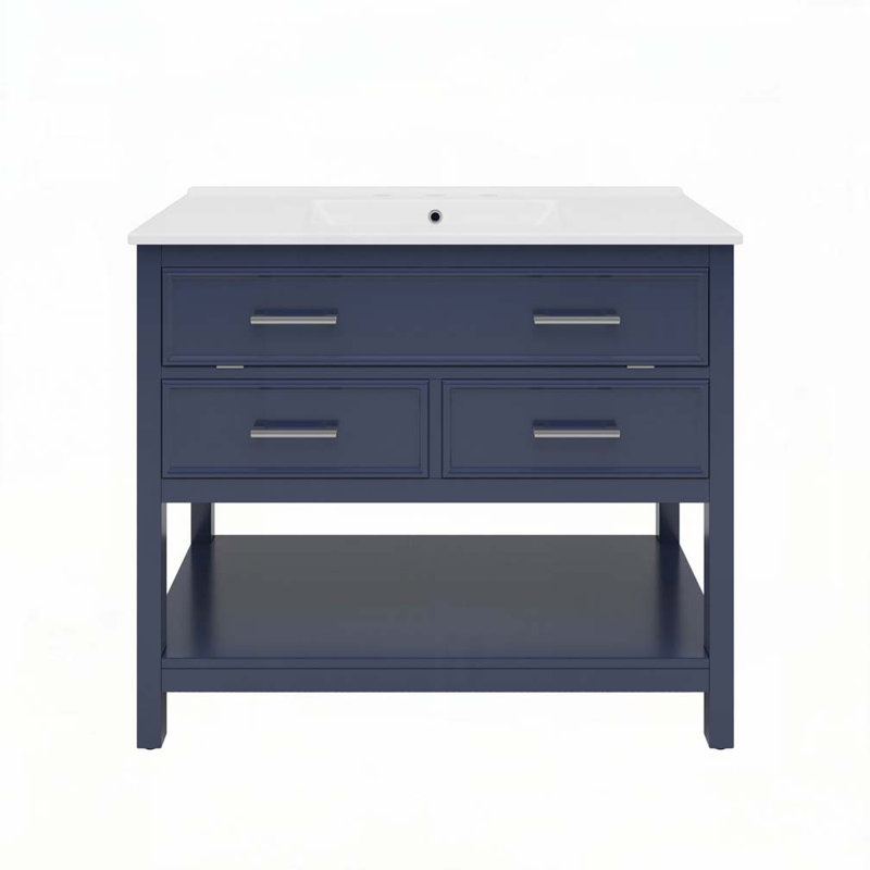36" Bathroom Vanity with Ceramic Sink, Blue