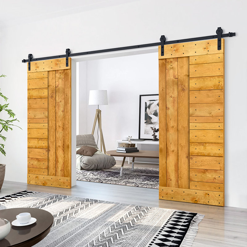 Porte de grange à panneaux et en bois avec quincaillerie d'installation, 60 po x 84 po, Érable colonial