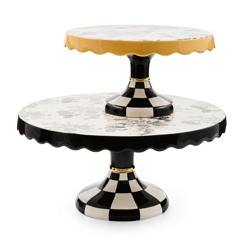 Bee Toile Pedestal Platter, White/Black/Gray