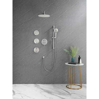 Brushed Nickel Shower Collection With Diverse Selections. Head, Hand Shower, Slide Bar, Bodysprays, Arm, Hose, Valve Trim, Lever Handles. Self-Cleaning Head For Clear Water Flow. Installation Method
