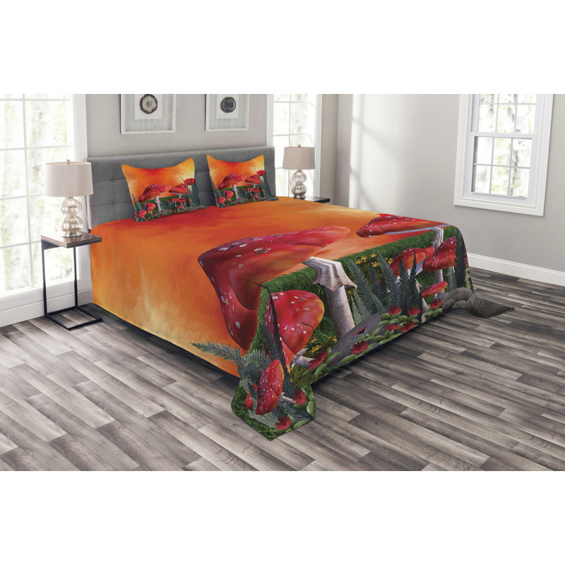 Orange/Taupe Microfibre Bedspread Set, 220 x 264 cm
