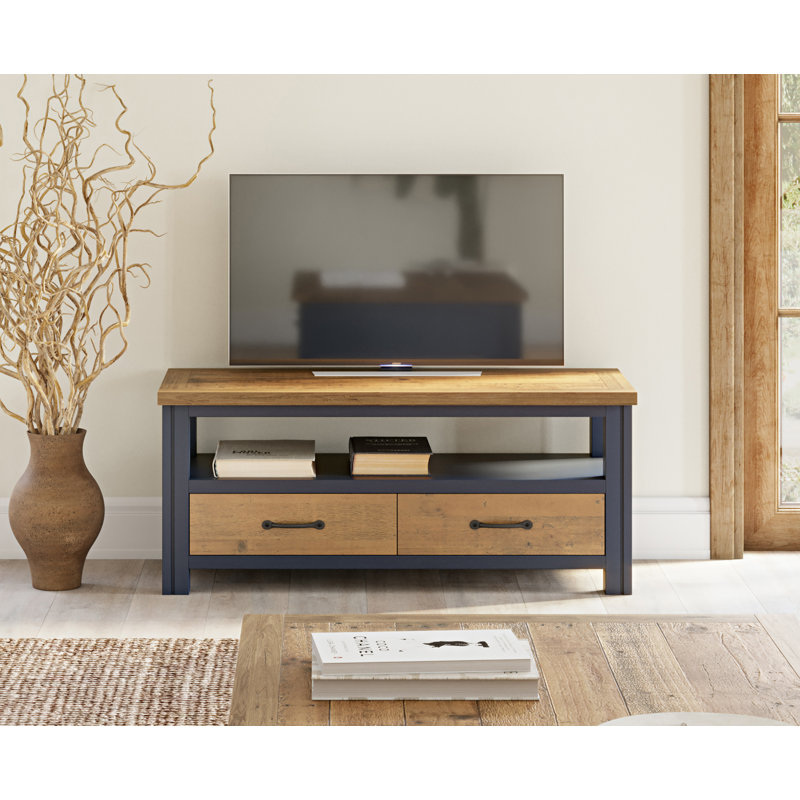 Splash Of White TV Stand, Blue/Natural , 47cm H x 110cm L x 45cm W