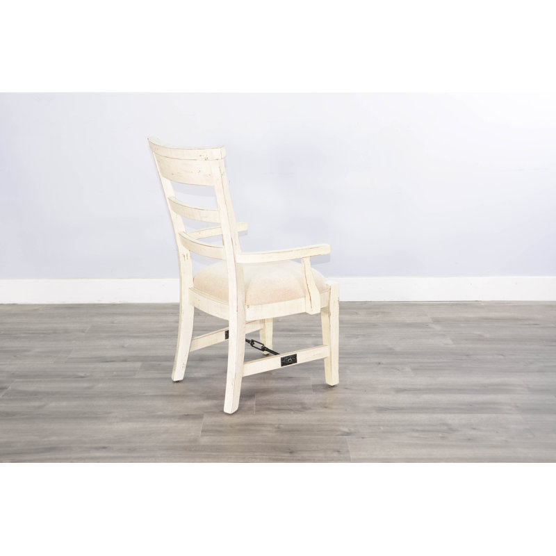 Chelo 20'' H Linen Upholstered Mahogany Armchair, White Sand, White