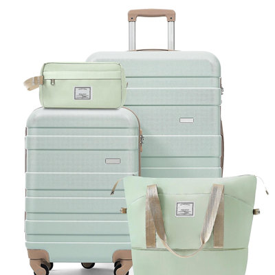 Ensemble de 4 valises 4 pièces - Valise à carreaux 20 po, valise à carreaux 28 po avec sac de toilette TSA Wet-Dry