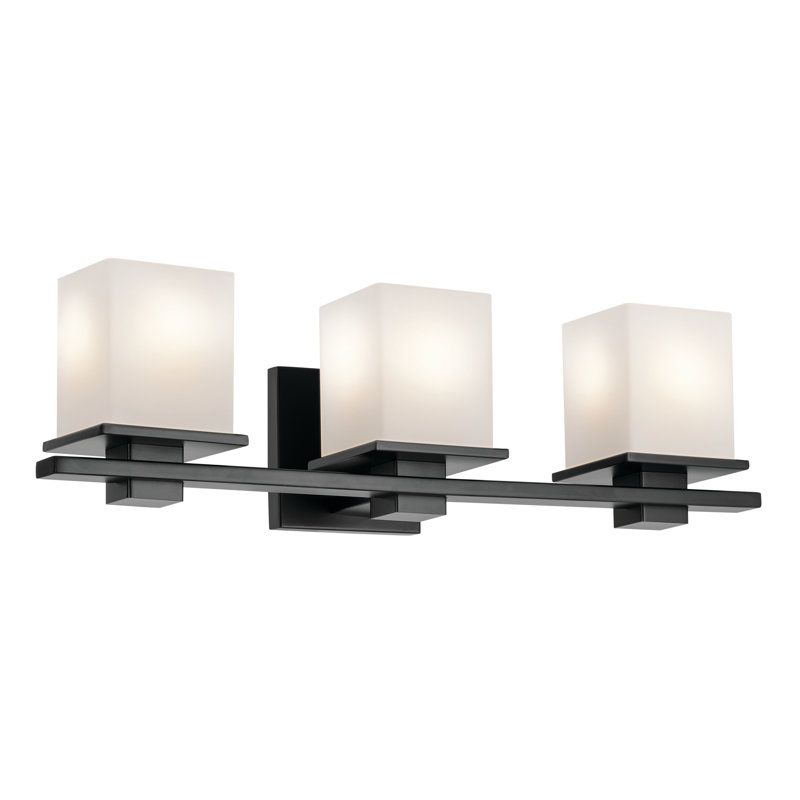 Nicoli Black 3-Light Vanity Light with Satin Etched Opal Shades