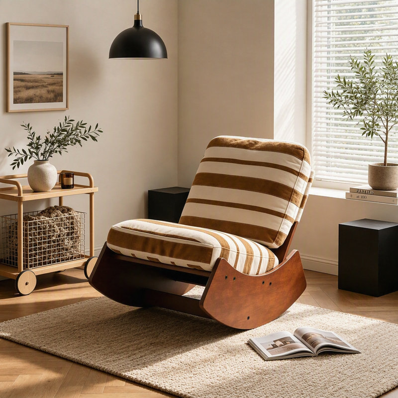 Chaise berçante confortable avec coussin moelleux et structure en bois massif