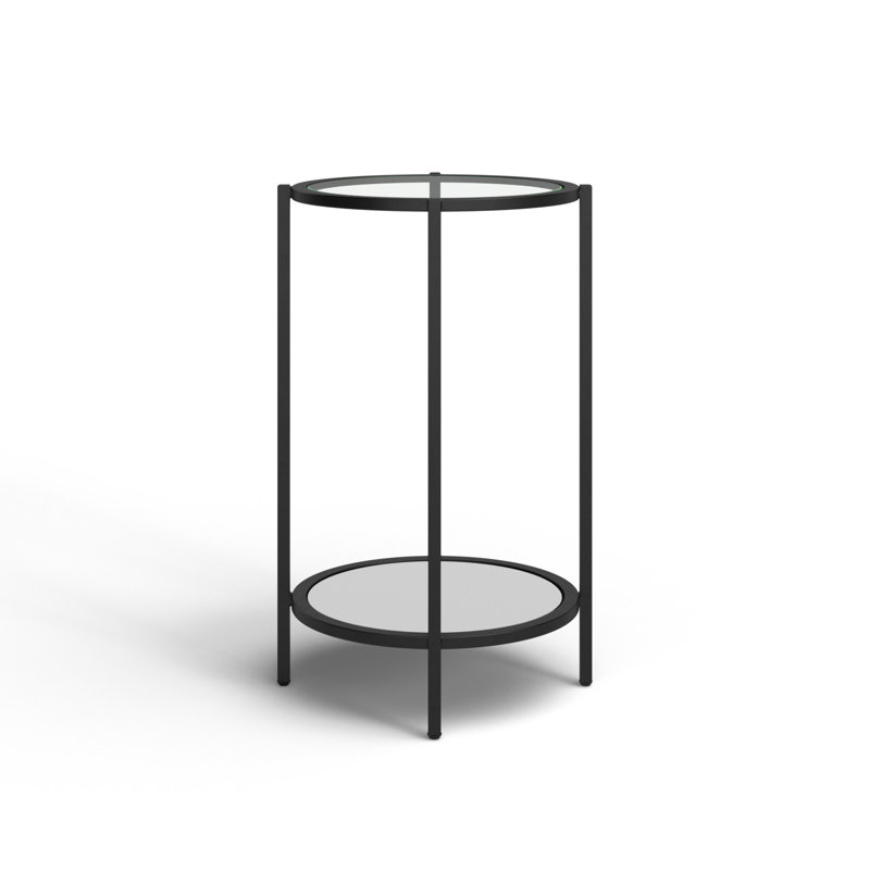 Ava 15" Round Black Metal and Clear Glass End Table