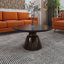 Table basse ronde de 30 po en verre / plateau en pierre frittée avec rebord noir thermolaqué et base en verre trempé-109375832-125121237
